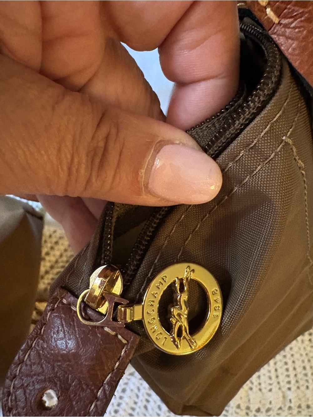 Longchamp Brown Nylon Trio with Tan Leather Trim - Picture 8 of 10